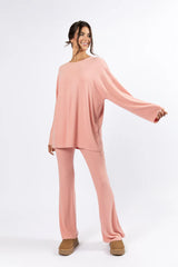 The Perfect Coral Brushed Rib Flare Pants Set SALE