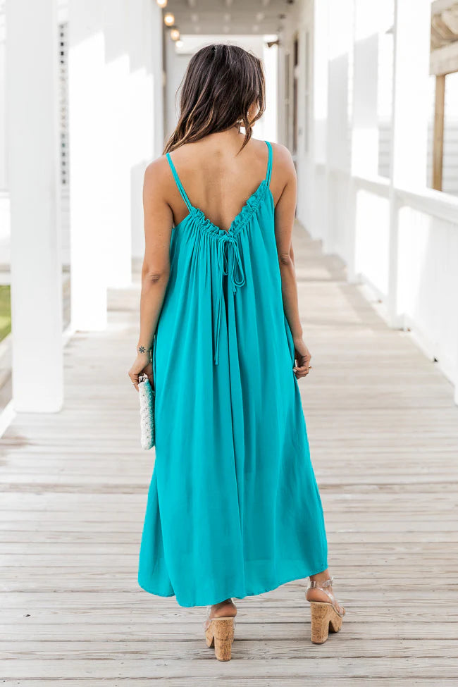 Choose Fate Teal High Neck Midi Dress FINAL SALE