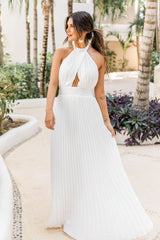 Sunny Gleam White Accordion Halter Maxi Dress FINAL SALE