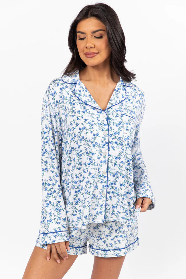 Under The Stars Blue Floral Pajama Top