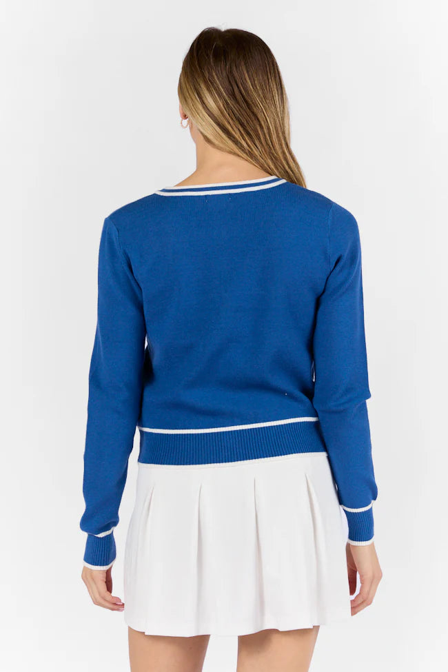 Gives Me Time Navy and Ivory Contrast Trim Cardigan