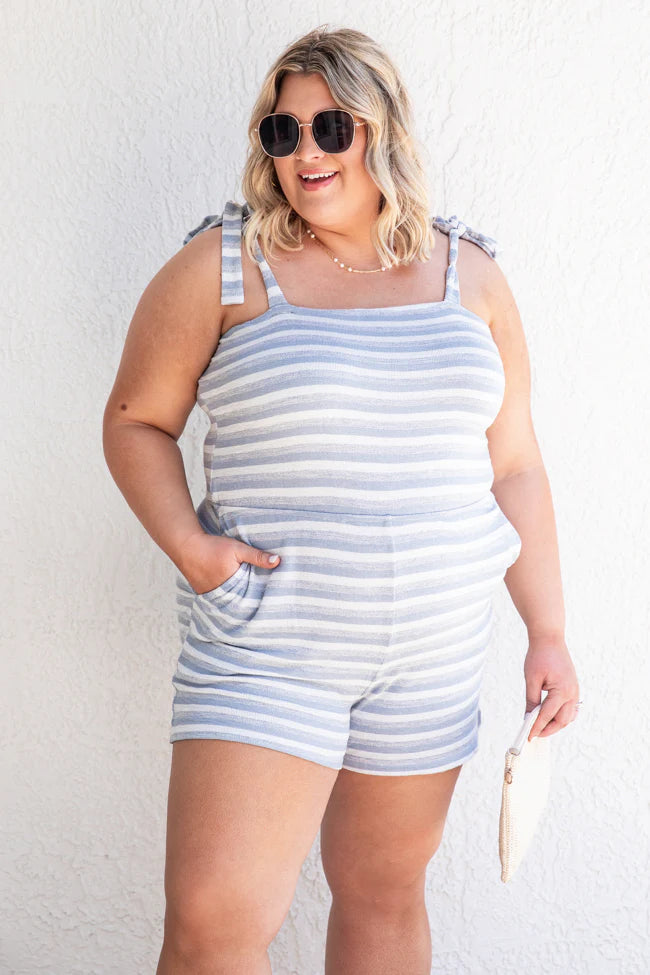 Born To See The World Blue Striped Romper FINAL SALE