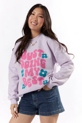 Just Doing My Best Light Lilac Oversized Graphic Sweatshirt