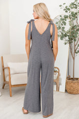 Sweetest Rush Grey Tie Shoulder Jumpsuit SALE