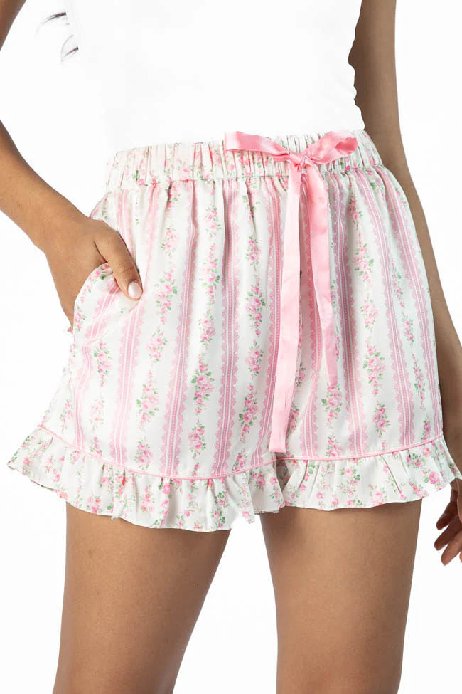 Hitting Snooze Pink Floral Striped Pajama Shorts