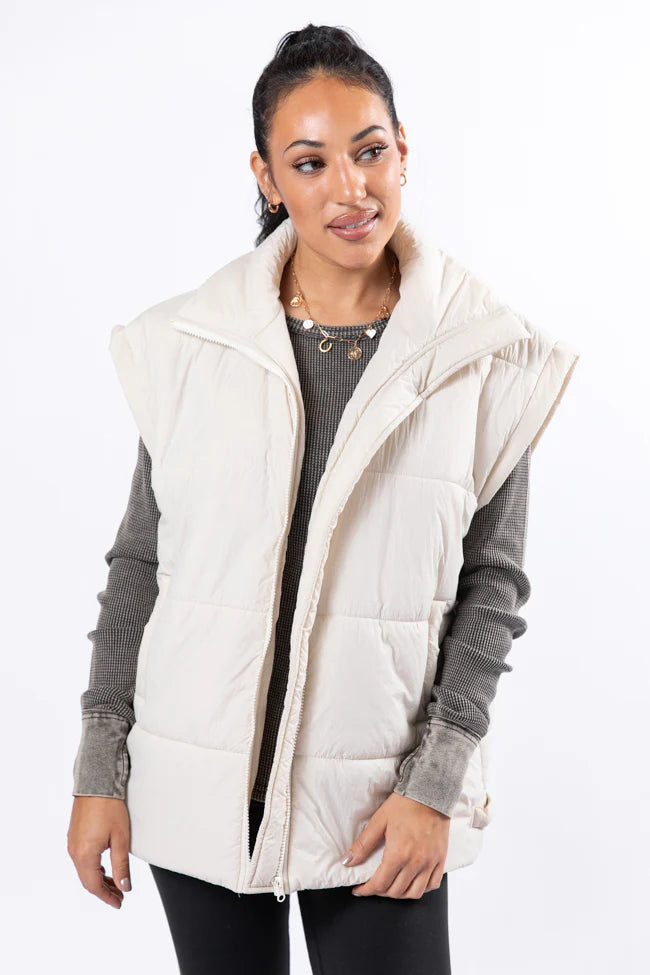 Best Bet Cream Oversized Puffer Vest