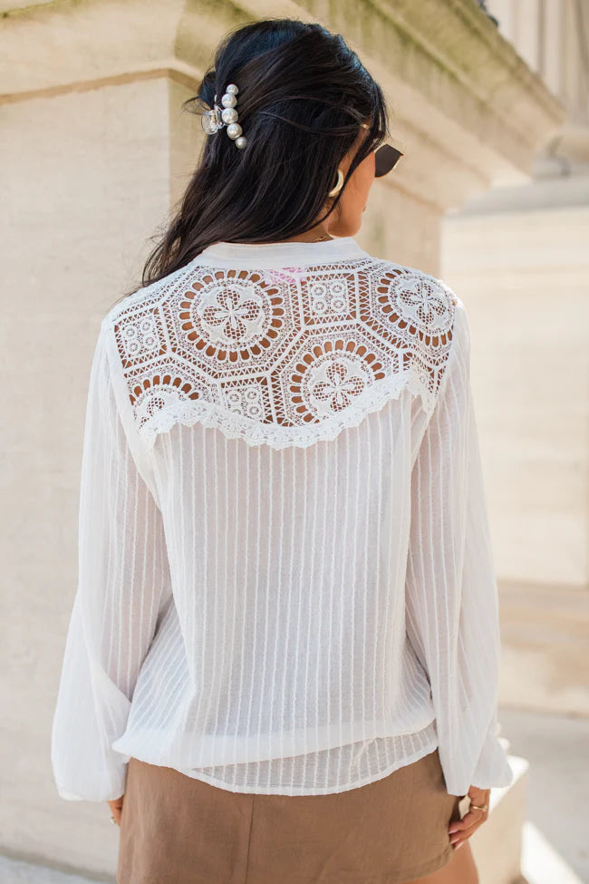 Chasing Our Dreams Ivory Lace Detail Button Front Blouse