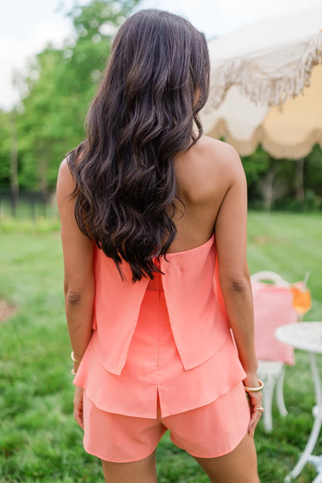 Sundown Serenity Orange Strapless Zip Up Romper SALE