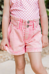 Kid's All The Pretty Girls Pink Paperbag Acid Wash Shorts FINAL SALE