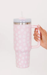 Sippin' Pretty Light Pink Daisy 40 oz Drink Tumbler With Lid And Straw SALE