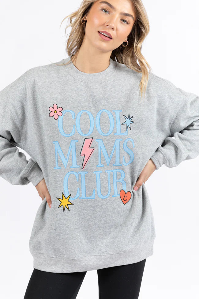 Cool Moms Club Block Light Grey Oversized Graphic Sweatshirt