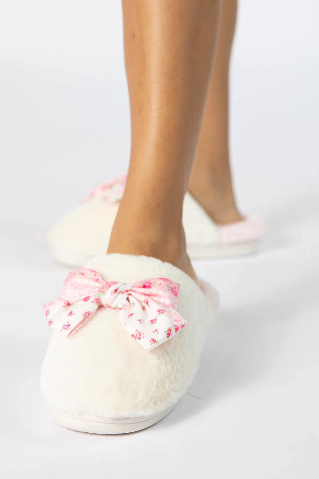 Pink Floral Bow Slippers