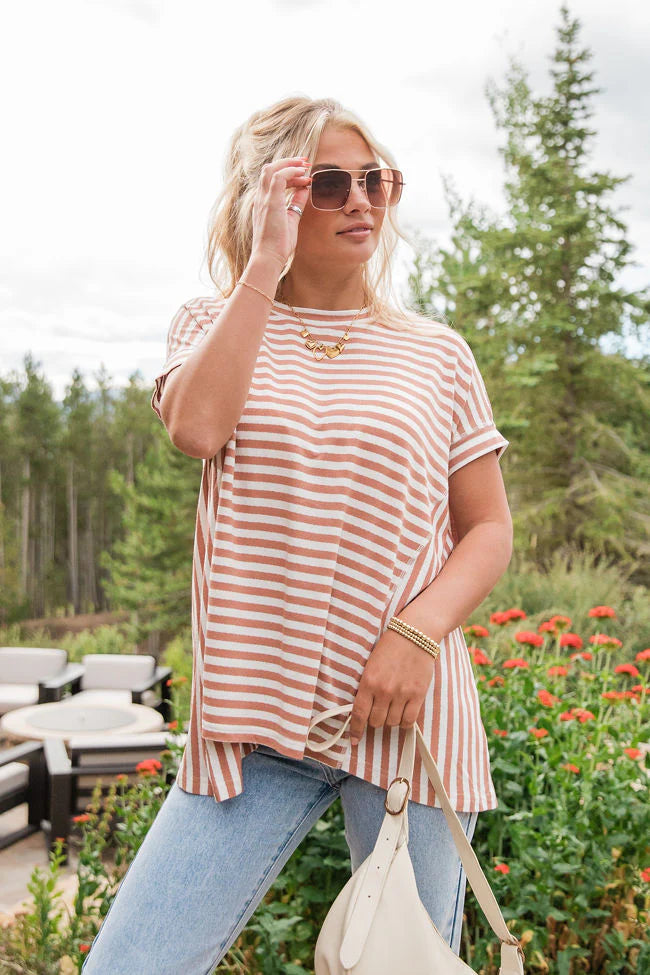 Had It All Tan and Ivory Oversized Stripe Tee