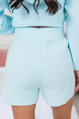 Cloud Chaser Sky Blue Sweater Knit Shorts