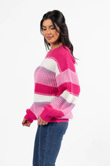 Everything Nice Pink Multi Striped Crew Neck Sweater