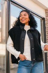 Feel It All Black Oversized Sherpa Vest