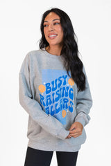 Busy Raising Ballers Light Grey Oversized Graphic Sweatshirt