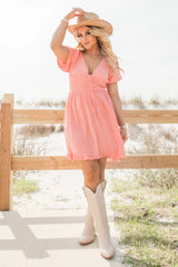 Urban Cowgirl Coral V-Neck Smocked Dress SALE