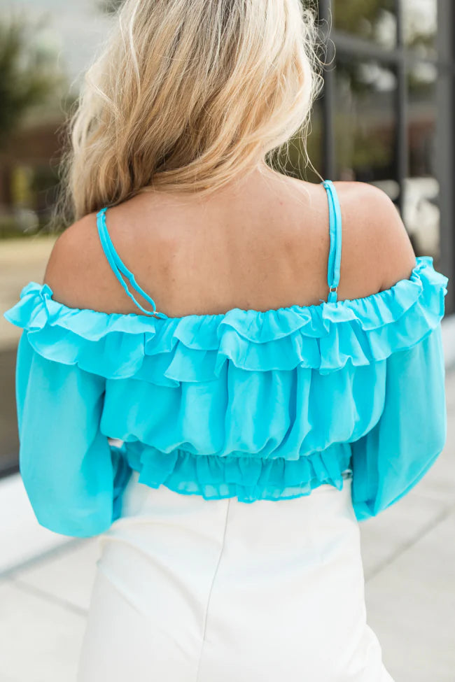 Big Dreams Aqua Ruffle Trim Blouse FINAL SALE