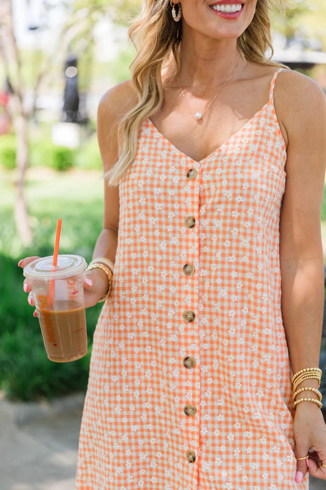 Hold You Dear Orange Checkered Floral Dress SALE