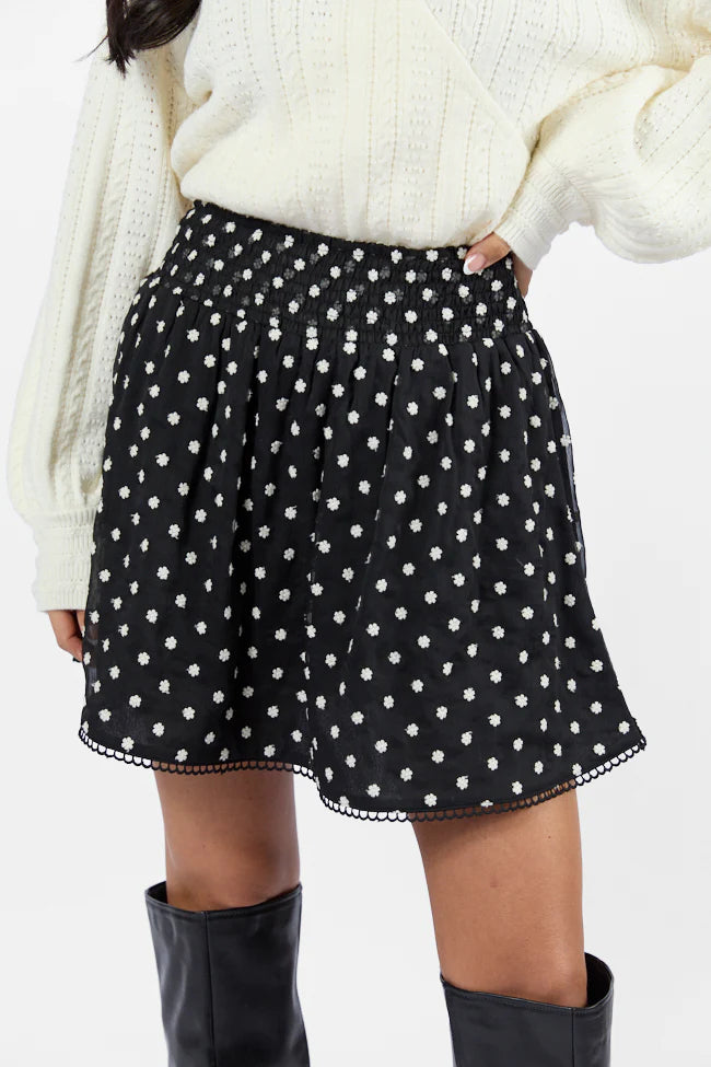 Through The Garden Black Floral Eyelet Trim Mini Skort