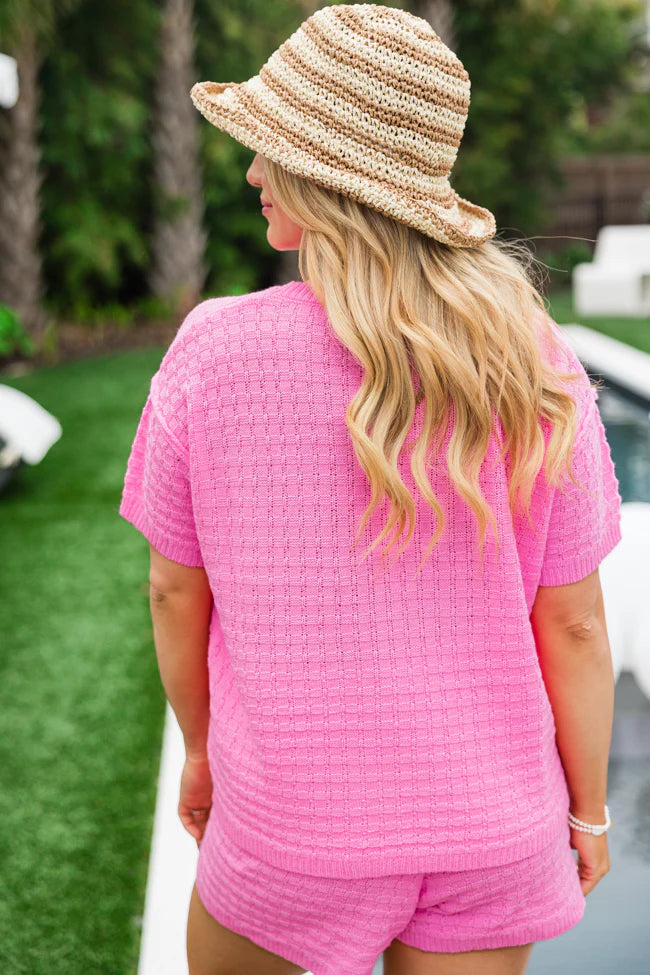 Perfectly Paired Bright Pink Sweater Top and Shorts Set SALE