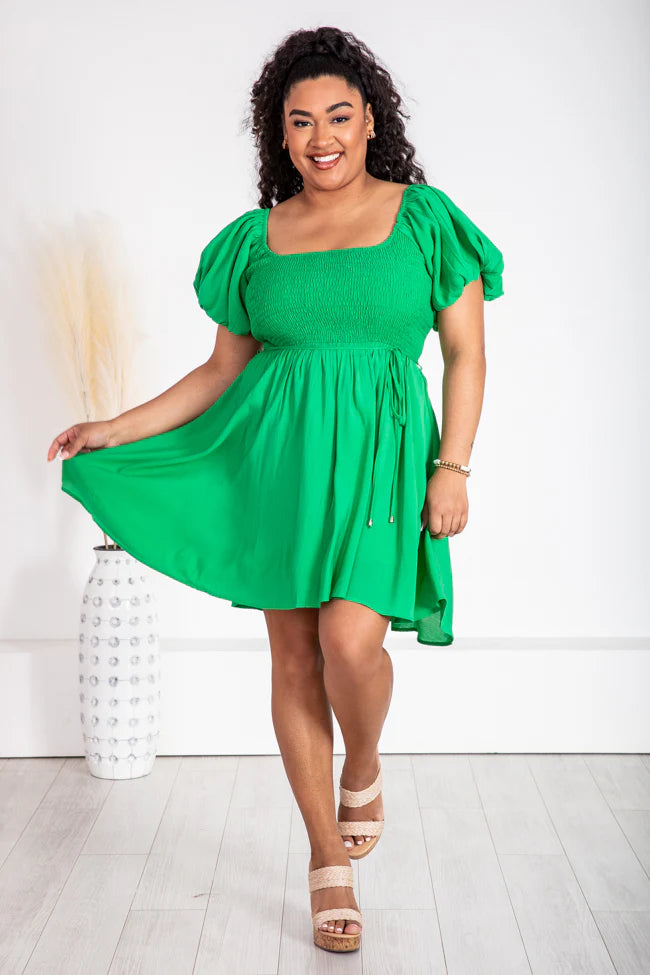 Gentle Touch Kelly Green Puff Sleeve Mini Dress FINAL SALE