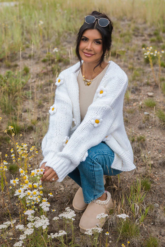 The Way I Feel Ivory Floral Applique Cardigan