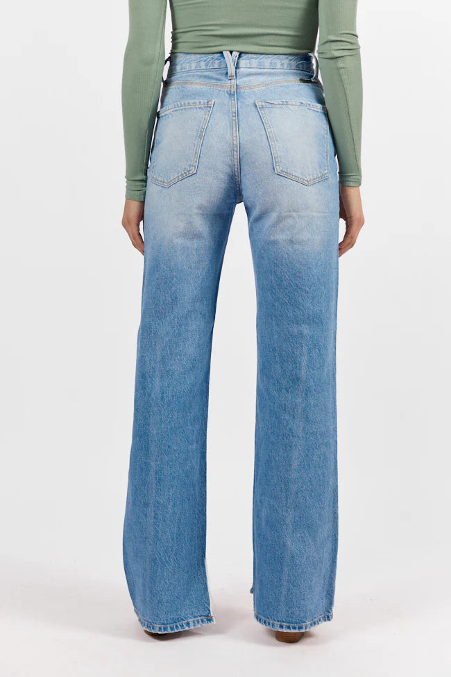 Emily Light Wash 90's Flare Split Hem Wide Leg Jeans