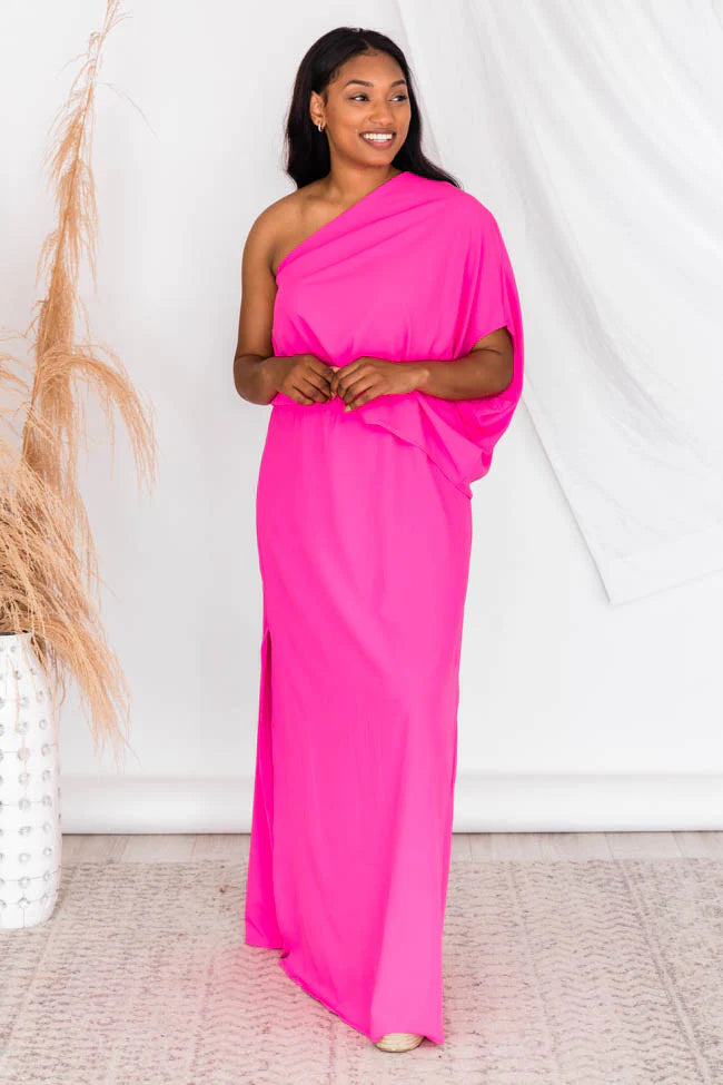 Found My Forever Pink One Shoulder Maxi Dress FINAL SALE