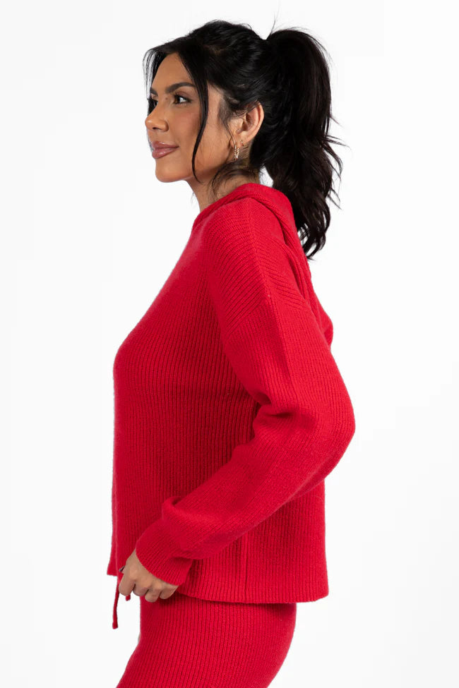 Cloud Chaser Red Sweater Knit Hoodie