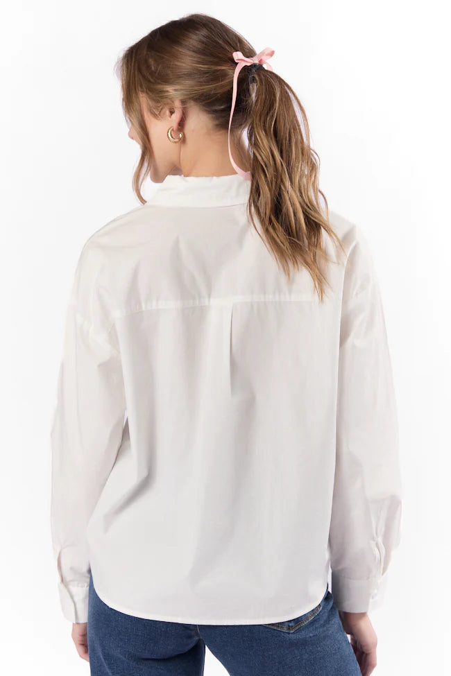 All My Love Heart Pocket Ivory Button Down Blouse