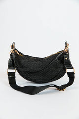 Kelly Black Raffia Crossbody Purse