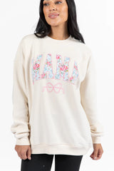 Mama Floral Bow Cream Oversized Graphic Sweatshirt