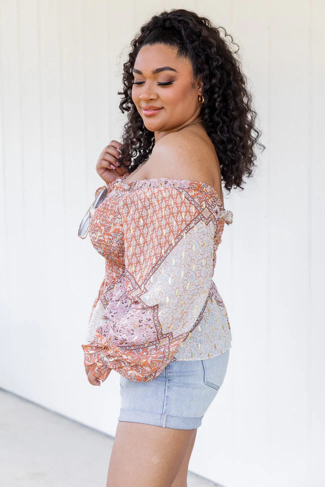 Saddle Up With Me Camel Patch Print Off The Shoulder Blouse FINAL SALE