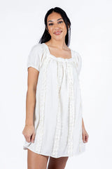 Tell Them About Me Ivory Ruffle Front A-Line Romper Dress