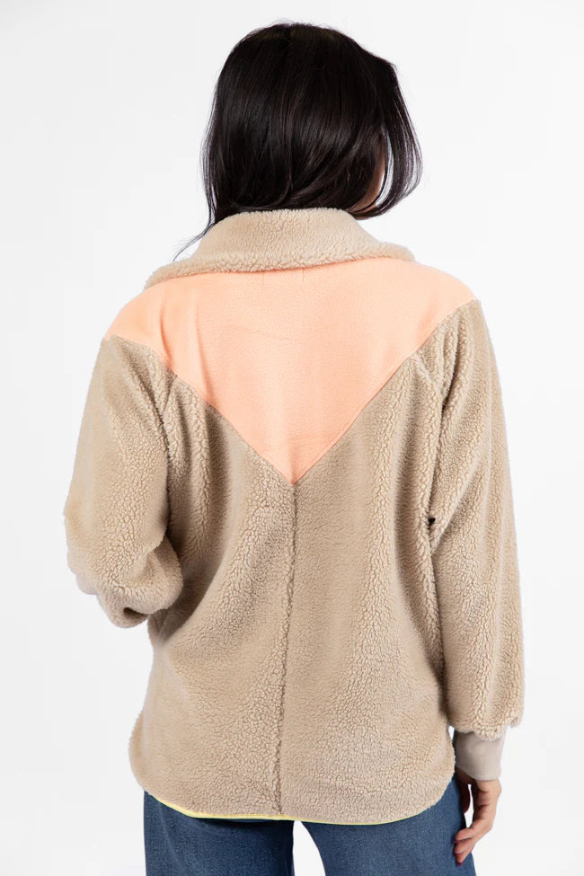 Good Feelings Beige Multi Colorblock Sherpa Pullover SALE