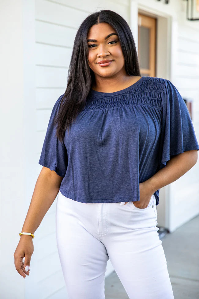 Another Day With You Navy Smocked Detail Tee FINAL SALE