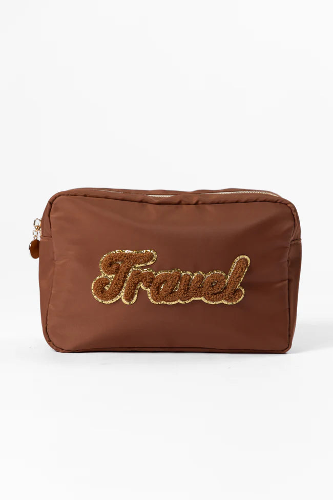 Brown "Travel" Travel Pouch