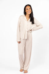 Good To Get Away Neutral Stripe Long Sleeve Pajama Top