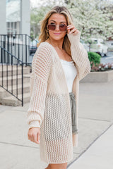 Let's Chat Beige Open Knit Cardigan SALE