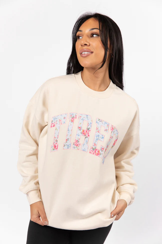 Tired Cream Oversized Graphic Sweatshirt