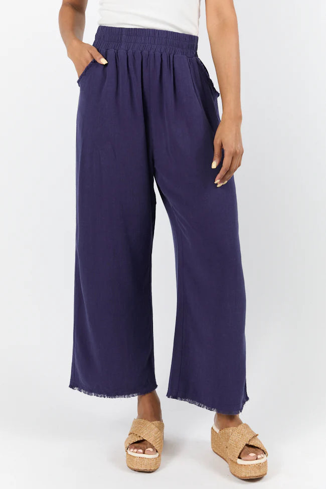 Look Your Best Navy Frayed Detail Ankle Length Pants