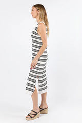 Endless Coastline Black and Ivory Striped Knit Sweater Dress