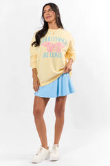 Good Things Are Coming Light Yellow Oversized Graphic Sweatshirt