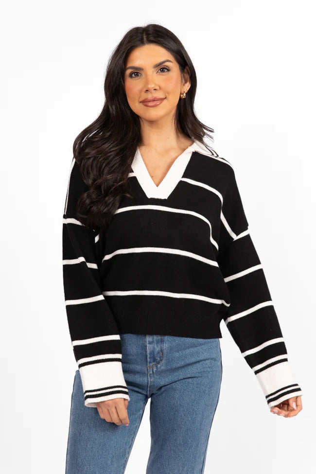 Imagine That Black Striped Collared Sweater