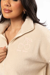 After Hours Mon Cheri Beige Embroidered Fleece Pullover SALE