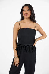 Pretty In Paradise Black Tassel Detail Top