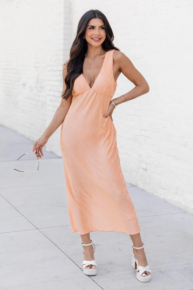 All Dolled Up Cantaloupe Midi Dress FINAL SALE