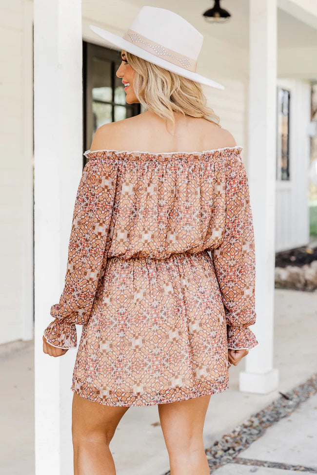 Humble And Kind Beige Floral Off The Shoulder Mini Dress FINAL SALE